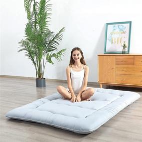 img 2 attached to 🛏️ HIGOGOGO Traditional Japanese Futon Mattress: Thick Floor Sleeping Mat, Portable Grey Bed for Camping & Guests