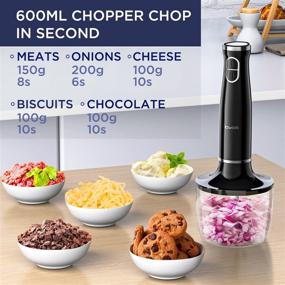 img 2 attached to 🔪 Howork 1000W Immersion Hand Blender: 4-in-1 Multifunctional | Stainless Steel | 2 Speed Stick Blender | 600ml Mixing Beaker & 500ml Food Processor | Egg Whisk | Dishwasher Safe | Black