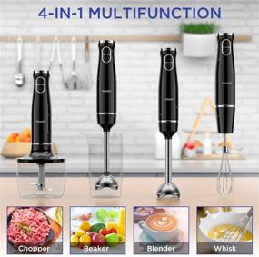 img 3 attached to 🔪 Howork 1000W Immersion Hand Blender: 4-in-1 Multifunctional | Stainless Steel | 2 Speed Stick Blender | 600ml Mixing Beaker & 500ml Food Processor | Egg Whisk | Dishwasher Safe | Black