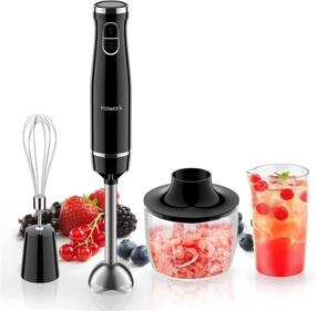 img 4 attached to 🔪 Howork 1000W Immersion Hand Blender: 4-in-1 Multifunctional | Stainless Steel | 2 Speed Stick Blender | 600ml Mixing Beaker & 500ml Food Processor | Egg Whisk | Dishwasher Safe | Black