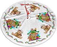 🎄 48&#34; gingerbread candy holiday pattern christmas tree skirt - large white xmas tree mat for party ornament rustic farmhouse decorations logo