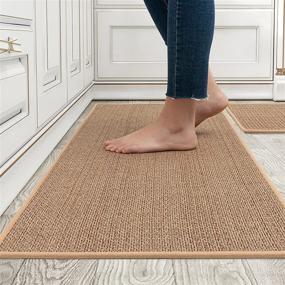 img 4 attached to 🏠 MontVoo Washable Kitchen Rugs and Mats Set - Non-Skid Rubber Kitchen Mats for Floor, Sink Area, Hallway, Laundry Room - 2PCS Runner Rugs (17"x30"+17"x47") in Oats