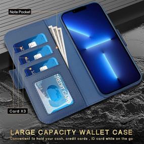 img 1 attached to 📱 FYY iPhone 13 Pro 5G Case: Genuine Leather Wallet Card Holder Cover with Magsafe Charging Support & Shockproof Protection - Navy & Black, 6.1