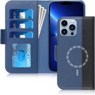 📱 fyy iphone 13 pro 5g case: genuine leather wallet card holder cover with magsafe charging support & shockproof protection - navy & black, 6.1 logo