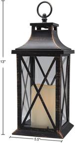 img 3 attached to 🕯️ YAKii 14" Decorative Candle Lantern - LED Flameless Candle Timer, Indoor & Outdoor Hanging Lights, Antique Copper Brushed - Perfect Christmas Day Decoration