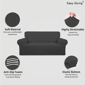 img 2 attached to 🛋️ Convenient Stretch Sofa Slipcover: 1-Piece Furniture Protector, Easy to Fit Sofa Cover, Soft Couch Shield with Elastic Bottom, Anti-Slip Foam for Kids, Spandex Jacquard Fabric with Small Check Pattern - Loveseat Size, Dark Gray