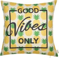 fjfz spring summer decoration pineapple motivational sign, good vibes only - inspirational cotton 🍍 linen home decorative throw pillow case cushion cover for sofa couch, gold yellow, 18x18 inches логотип