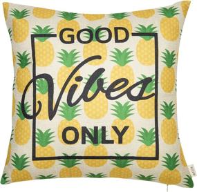 img 3 attached to Fjfz Spring Summer Decoration Pineapple Motivational Sign, Good Vibes Only - Inspirational Cotton 🍍 Linen Home Decorative Throw Pillow Case Cushion Cover for Sofa Couch, Gold Yellow, 18x18 Inches