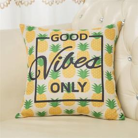 img 1 attached to Fjfz Spring Summer Decoration Pineapple Motivational Sign, Good Vibes Only - Inspirational Cotton 🍍 Linen Home Decorative Throw Pillow Case Cushion Cover for Sofa Couch, Gold Yellow, 18x18 Inches