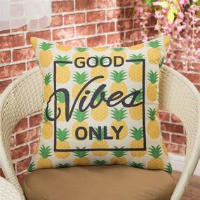 img 2 attached to Fjfz Spring Summer Decoration Pineapple Motivational Sign, Good Vibes Only - Inspirational Cotton 🍍 Linen Home Decorative Throw Pillow Case Cushion Cover for Sofa Couch, Gold Yellow, 18x18 Inches