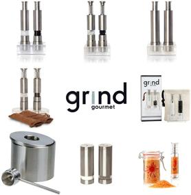 img 1 attached to 🧂 Premium Pump and Grind Salt and Pepper Grinder Set, Modern Sea Salt and Pepper Mill Set with Stand, Easy Refillable Grinders