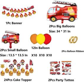 img 3 attached to 🚒 62-Piece Fire Truck Themed Birthday Party Supplies Set with Happy Birthday Banner, Firefighter Cake Topper, Balloon Stickers, and Decorations for Boys' Birthday Celebration