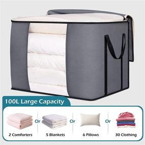 img 3 attached to 🛏️ SLEEPING LAMB 100L Large Comforter Storage Bag: Ultimate Closet Organizer for Duvets, Blankets, and Bedding – Pack of 3, Grey