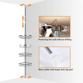 img 2 attached to 🛁 Rustproof Stainless Steel Corner Shower Caddy: Adjustable Height Tension Pole Shelves, 43-110 inch Organizer