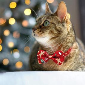 img 1 attached to 🐱 Pohshido 2 Pack Christmas Cat Collar: Festive Patterns, Removable Bow Tie, and Bell – Safe & Adjustable Winter Holiday Accessories