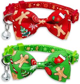 img 4 attached to 🐱 Pohshido 2 Pack Christmas Cat Collar: Festive Patterns, Removable Bow Tie, and Bell – Safe & Adjustable Winter Holiday Accessories