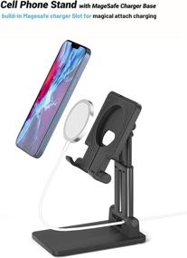 img 1 attached to 📱 QLL Height Adjustable Fully Foldable Desktop Phone Holder for MageSafe Charger - Compatible with Phone 13 12 Pro Max, iPad Mini Air Pro 12.9, Galaxy Tab (MageSafe Stand Black)