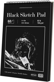 img 4 attached to 9x12 inch Black Sketch Pad with 60 Sheets - Heavyweight Drawing Paper (92lb/150gsm), Double-Sided Hard Cover & Spiral Bound - Ideal for Colored Pencil, Oil Pastel, Graphite, Gel Pen, Ink, Chalk