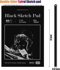 img 3 attached to 9x12 inch Black Sketch Pad with 60 Sheets - Heavyweight Drawing Paper (92lb/150gsm), Double-Sided Hard Cover & Spiral Bound - Ideal for Colored Pencil, Oil Pastel, Graphite, Gel Pen, Ink, Chalk