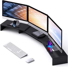 img 4 attached to 🖥️ LORYERGO Triple Monitor Stand - Dual Monitor Stand with 2 Phone &amp; Tablet Slots, Adjustable Length and Angle Monitor Riser, Laptop Stand for Computer Screen and Tablet