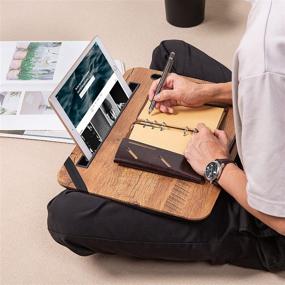 img 2 attached to 📚 Nuovoo Wooden Lap Desk for Laptops with Device Ledge, Tablet Slot, and Pen Slot - Wood Grain Tray for Up to 15.6 Inch Laptop - Ideal for Home, Office, and Student Use