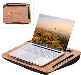 img 4 attached to 📚 Nuovoo Wooden Lap Desk for Laptops with Device Ledge, Tablet Slot, and Pen Slot - Wood Grain Tray for Up to 15.6 Inch Laptop - Ideal for Home, Office, and Student Use