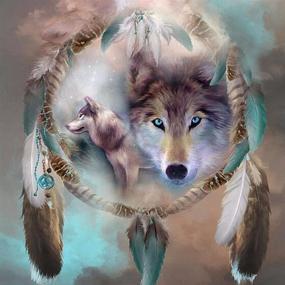 img 4 attached to 🐺 Украсьте свой дом с помощью набора для алмазной живописи 5D Dreamcatcher Wolf от MXJSUA - полное круглое сверление, ручные работы с блестками, 14x14 дюймов