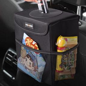 img 4 attached to 🚗 Compact Car Trash Can with Lid & Pockets - Waterproof, Leakproof, Versatile Garbage Organizer for Trucks & Back Seats