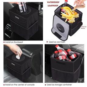 img 1 attached to 🚗 Compact Car Trash Can with Lid & Pockets - Waterproof, Leakproof, Versatile Garbage Organizer for Trucks & Back Seats
