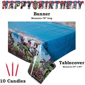 img 1 attached to 🎉 Complete Avengers Birthday Party Supplies Set - Serves 16 - Includes Banner Decoration, Tablecover, Plates, Cups, Napkins, Tattoos, and Candles