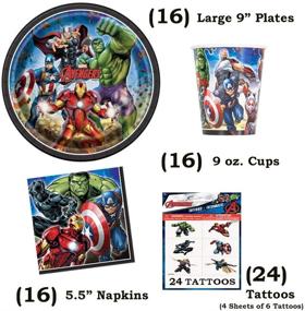 img 2 attached to 🎉 Complete Avengers Birthday Party Supplies Set - Serves 16 - Includes Banner Decoration, Tablecover, Plates, Cups, Napkins, Tattoos, and Candles