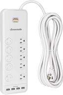 💡 dewenwils 10-outlet surge protector power strip with 4 usb ports, 15 feet long extension cord, right angle flat plug, 2480 joules surge rating, 15 amp circuit breaker, wall mountable, white, ul listed логотип