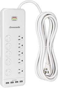 img 4 attached to 💡 Dewenwils 10-Outlet Surge Protector Power Strip with 4 USB Ports, 15 Feet Long Extension Cord, Right Angle Flat Plug, 2480 Joules Surge Rating, 15 Amp Circuit Breaker, Wall Mountable, White, UL Listed