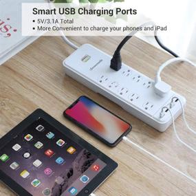 img 2 attached to 💡 Dewenwils 10-Outlet Surge Protector Power Strip with 4 USB Ports, 15 Feet Long Extension Cord, Right Angle Flat Plug, 2480 Joules Surge Rating, 15 Amp Circuit Breaker, Wall Mountable, White, UL Listed