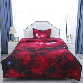 img 3 attached to uxcell Twin Size Galaxy Red Comforter Set: 3D Outer Space Themed Bedding for Twin Bed - All-Season Down Alternative Quilted Duvet with Reversible Design - Includes 1 Comforter & 1 Pillowcase