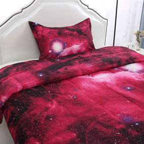img 1 attached to uxcell Twin Size Galaxy Red Comforter Set: 3D Outer Space Themed Bedding for Twin Bed - All-Season Down Alternative Quilted Duvet with Reversible Design - Includes 1 Comforter & 1 Pillowcase
