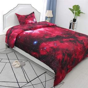 img 2 attached to uxcell Twin Size Galaxy Red Comforter Set: 3D Outer Space Themed Bedding for Twin Bed - All-Season Down Alternative Quilted Duvet with Reversible Design - Includes 1 Comforter & 1 Pillowcase