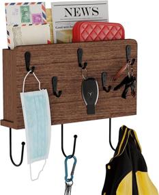 img 4 attached to Organize Your Entryway: Wallniture Norfolk Farmhouse Decor Coat Rack, Key Holder, Mail Holder with Hooks for Hanging Face Masks - Wood Walnut