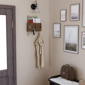 img 3 attached to Organize Your Entryway: Wallniture Norfolk Farmhouse Decor Coat Rack, Key Holder, Mail Holder with Hooks for Hanging Face Masks - Wood Walnut