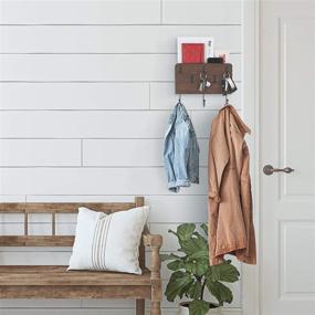 img 2 attached to Organize Your Entryway: Wallniture Norfolk Farmhouse Decor Coat Rack, Key Holder, Mail Holder with Hooks for Hanging Face Masks - Wood Walnut