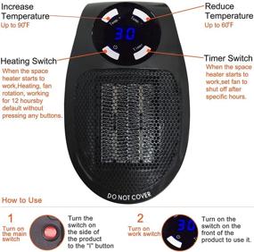 img 2 attached to 🔌 Portable Wall Outlet Space Heater with Thermostat, Timer, and LED Display - 500W Safe & Quiet Ceramic Heater Fan, Compact for Office, Dorm Room - Black