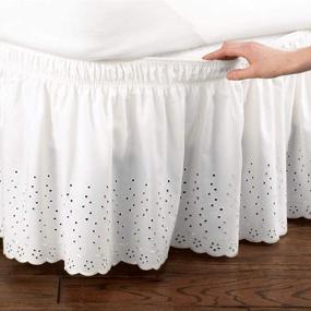 img 4 attached to Eyelet Floral Scalloped Elastic Dust Ruffle Bed Skirt for Queen/King, Wrap-Around Easy Fit Design in White - Collections Etc