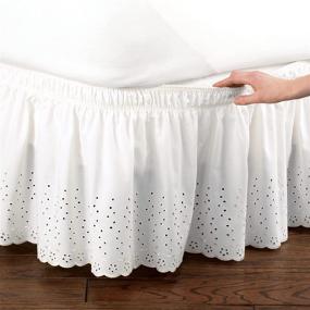 img 3 attached to Eyelet Floral Scalloped Elastic Dust Ruffle Bed Skirt for Queen/King, Wrap-Around Easy Fit Design in White - Collections Etc