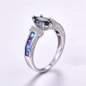 img 2 attached to 💍 925 Sterling Silver Promise Ring for Her - Merthus 5x10mm Marquise Shape Simulated Mystic Rainbow Topaz