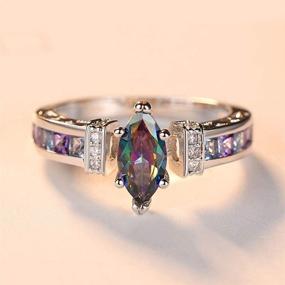 img 3 attached to 💍 925 Sterling Silver Promise Ring for Her - Merthus 5x10mm Marquise Shape Simulated Mystic Rainbow Topaz