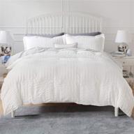 bedsure queen size white textured duvet cover - seersucker stripe comforter cover with zipper closure - 3-piece set (1 duvet cover + 2 pillow shams, 90 x 90 inches) logo