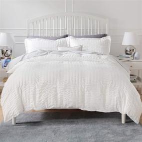 img 4 attached to Bedsure Queen Size White Textured Duvet Cover - Seersucker Stripe Comforter Cover with Zipper Closure - 3-Piece Set (1 Duvet Cover + 2 Pillow Shams, 90 x 90 inches)
