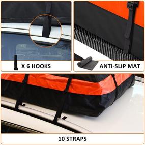 img 2 attached to 🚗 WESTLEY Rooftop Cargo Carrier - 15 Cubic Feet, 10 Straps - Car Roof Bag Set with 6 Hooks, 1 Anti-Slip Mat, and 1 Storage Bag - Waterproof Vehicle Cargo Carrier for Universal Cars with or without Rack