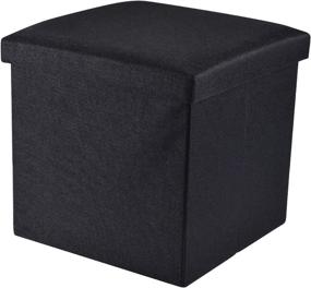 img 4 attached to Beborin 15-inch Foldable Storage Ottoman Cube 🪑 - Black Line Fabric, Blue - 350lb Capacity