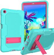 jsusou lg g pad 5 10.1 fhd case for kids - three-layer full-body shockproof rugged protective case with kickstand cover | aqua/rose - 2019 edition logo